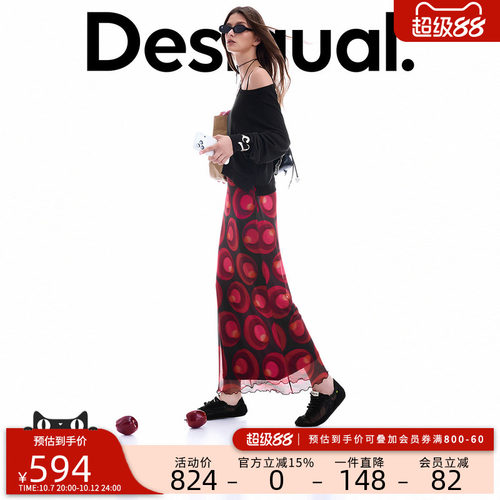 Desigual26秋冬新品复古渐变波点印花长袖针织衫两件套连衣裙