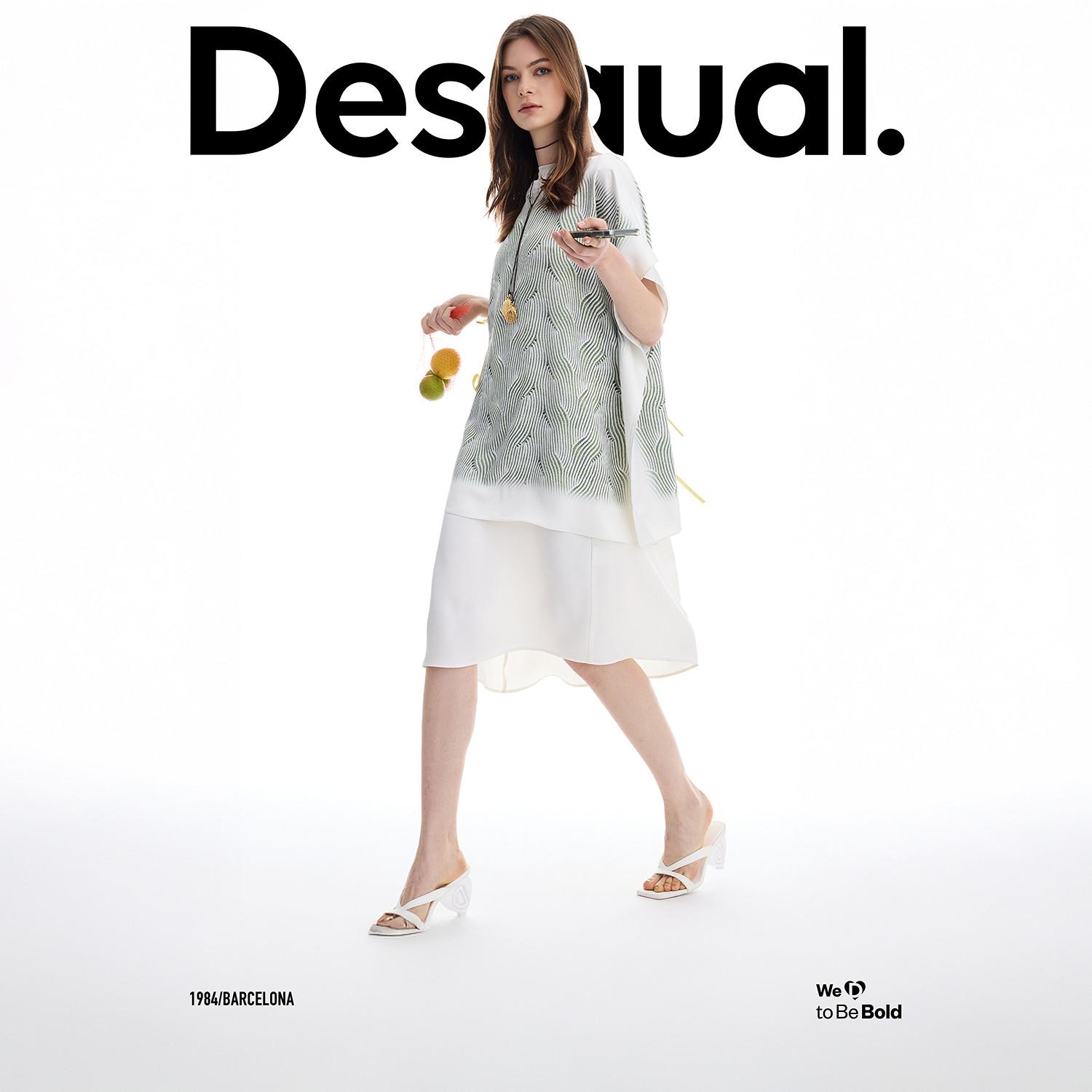 Desigual26春夏新品仿针织印花双层长款女式连衣裙