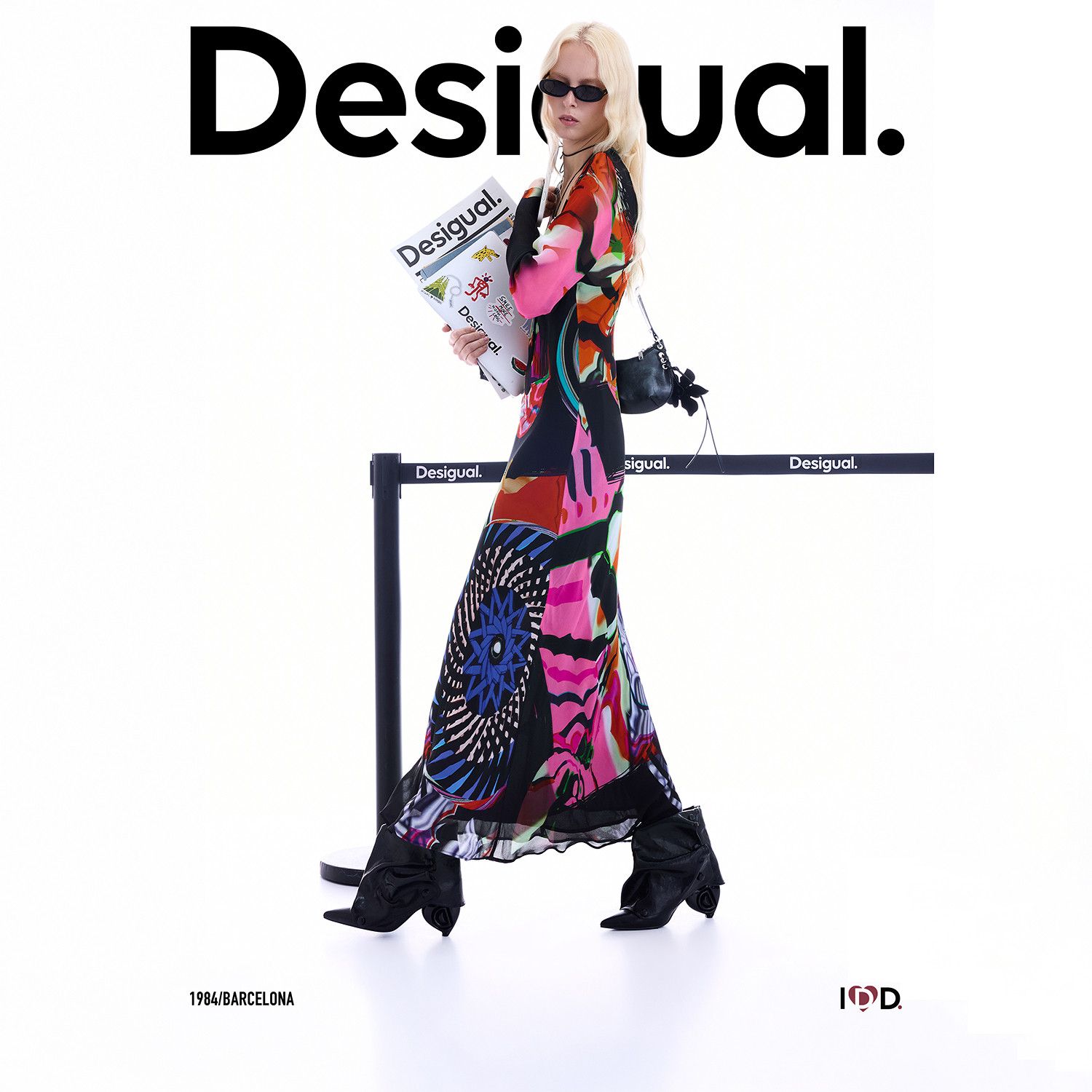 【LACROIX联名】Desigual26秋冬新品涂鸦印花V领雪纺含内衬连衣裙