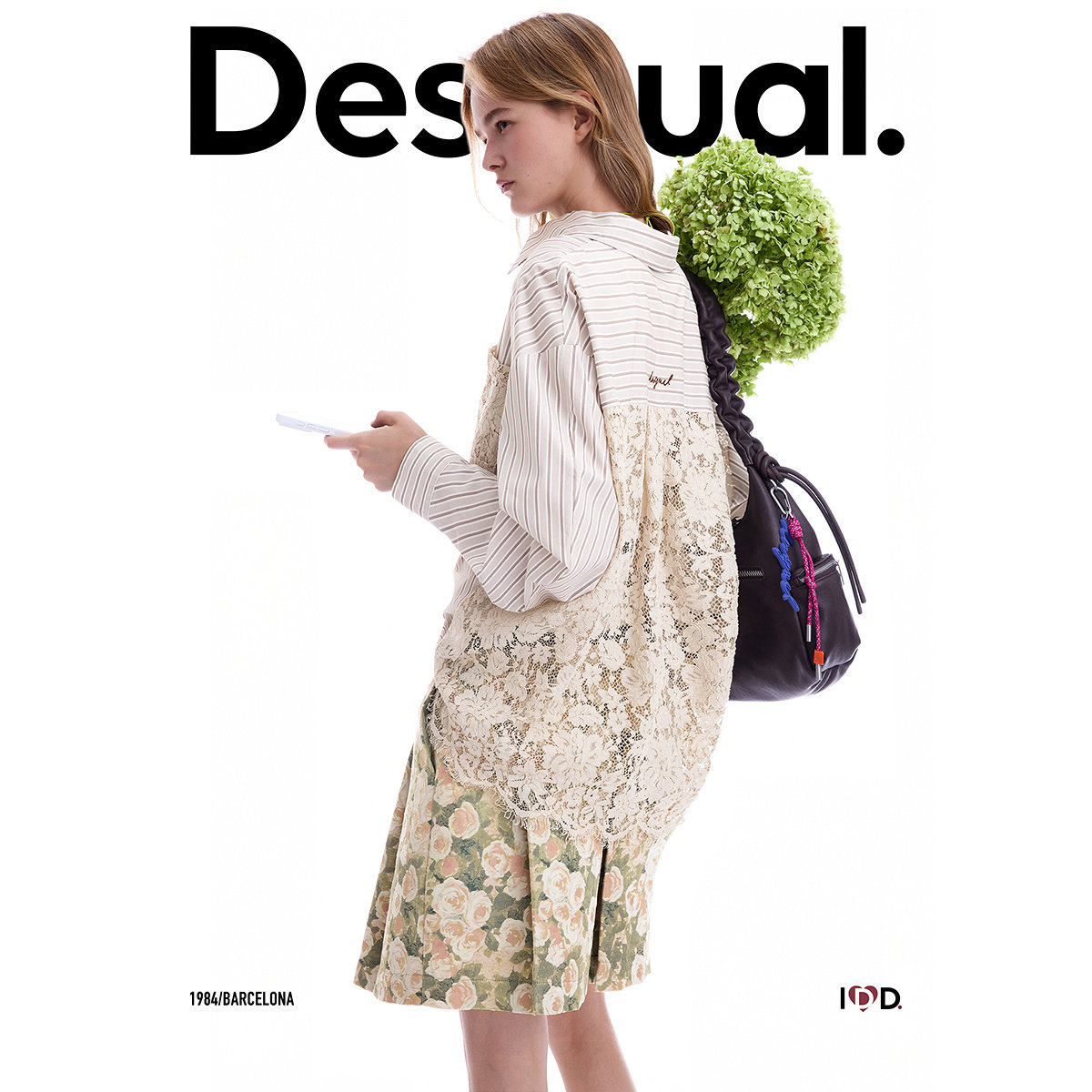 Desigual26秋冬新品条纹拼接后背蕾丝翻领长袖女式衬衫