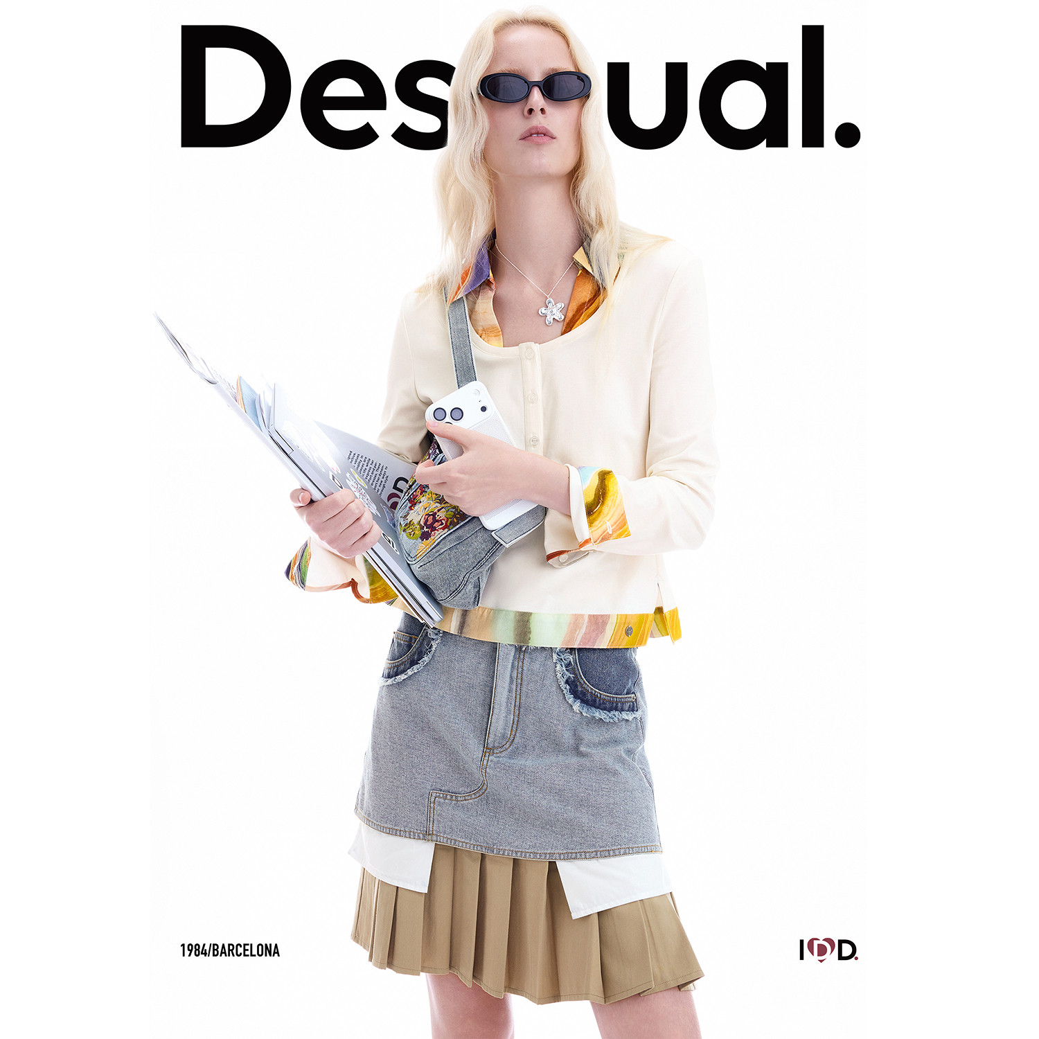 Desigual26秋冬新品渐变大理石印花拼接假两件长袖女式衬衫