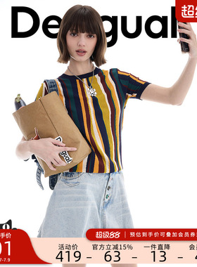 【LACROIX联名】Desigual26春夏新品彩色条纹镂空拼接女式针织衫