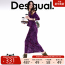 女式 无袖 连衣裙 复古植绒印花弹力修身 Desigual25秋冬新品
