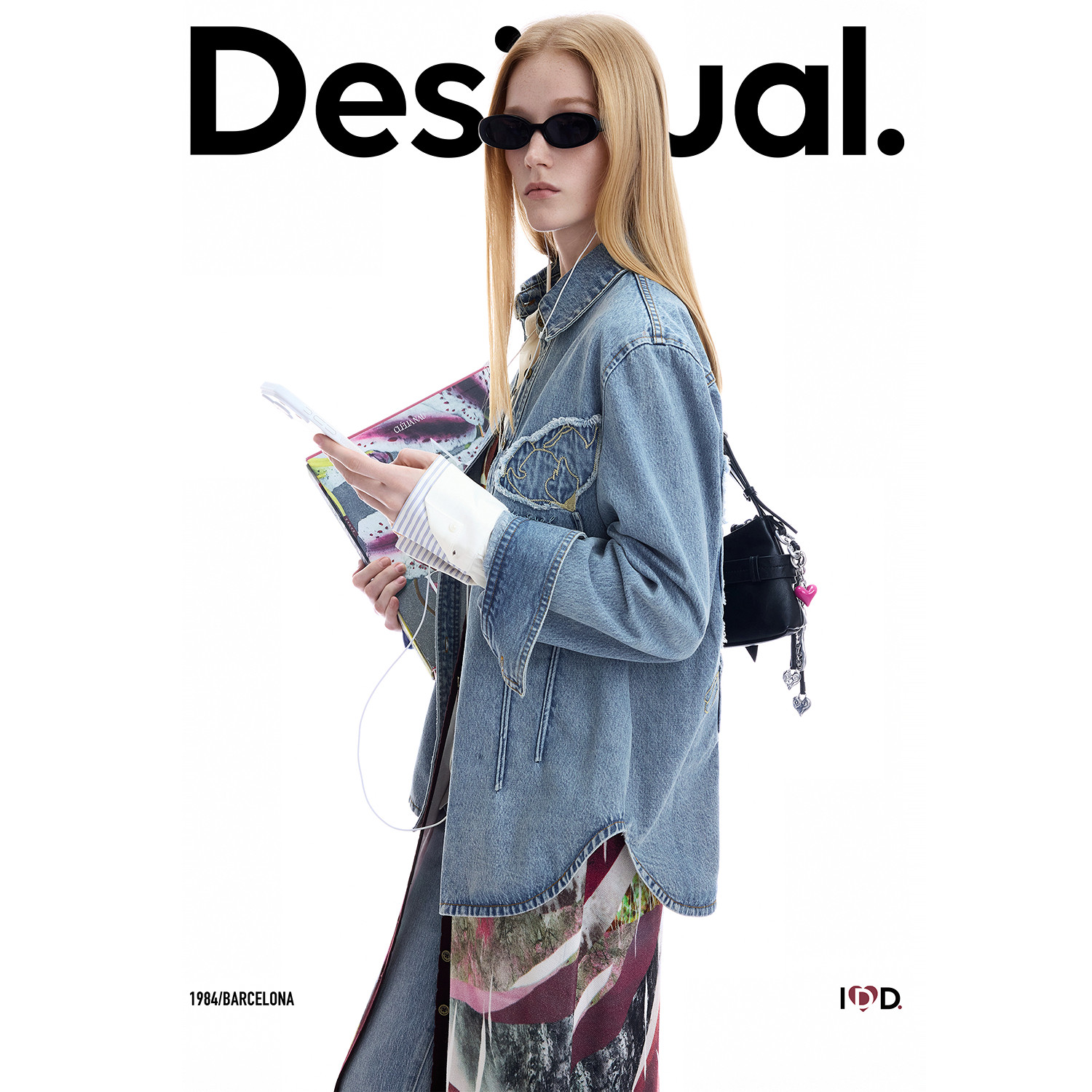【呼呼专享】Desigual宽松水洗牛仔立体花朵贴布绣花长袖女式衬衫