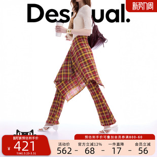 休闲裤 Desigual26春夏新品 彩格褶皱面料围裙两件套女式