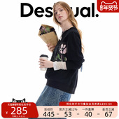 Desigual黑色花卉贴布绣装 饰设计圆领女士卫衣