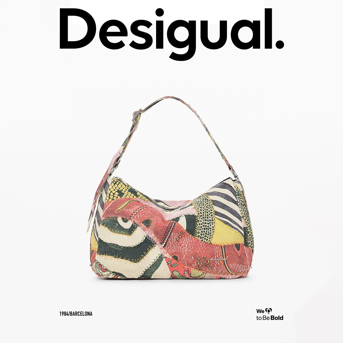 Desigual26秋冬新品彩色斑马纹印花刺绣装饰手提单肩包