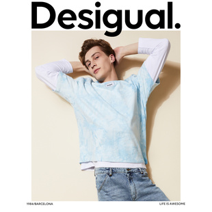 品牌 Desigual T恤 西班牙时尚 饰圆领短袖 男式 宽松扎染织标装