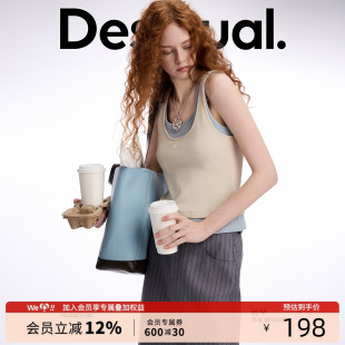 女式 双层撞色无袖 背心 弹力修身 Desigual25春夏新款