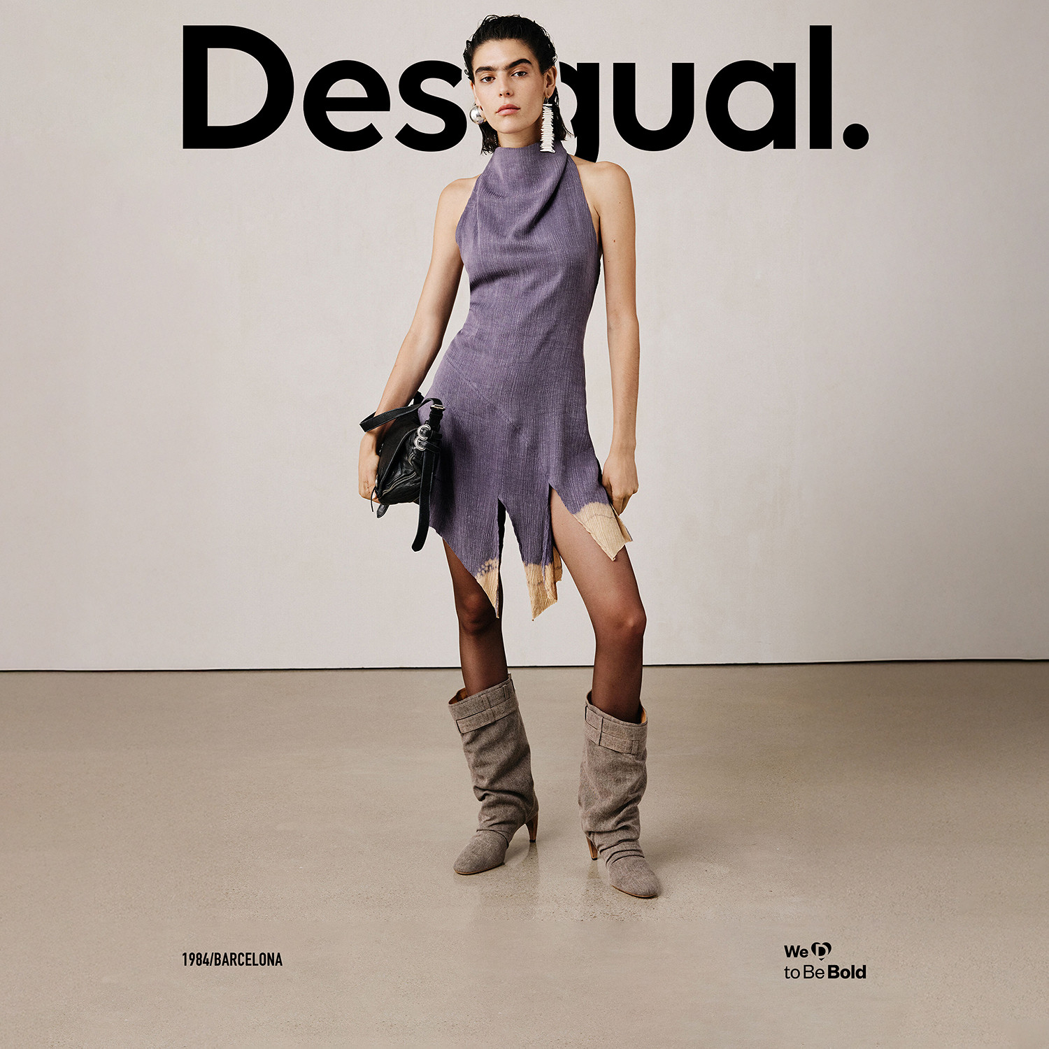 Desigual26春夏新品Studio系列渐变扎染露背系带紫色连衣裙