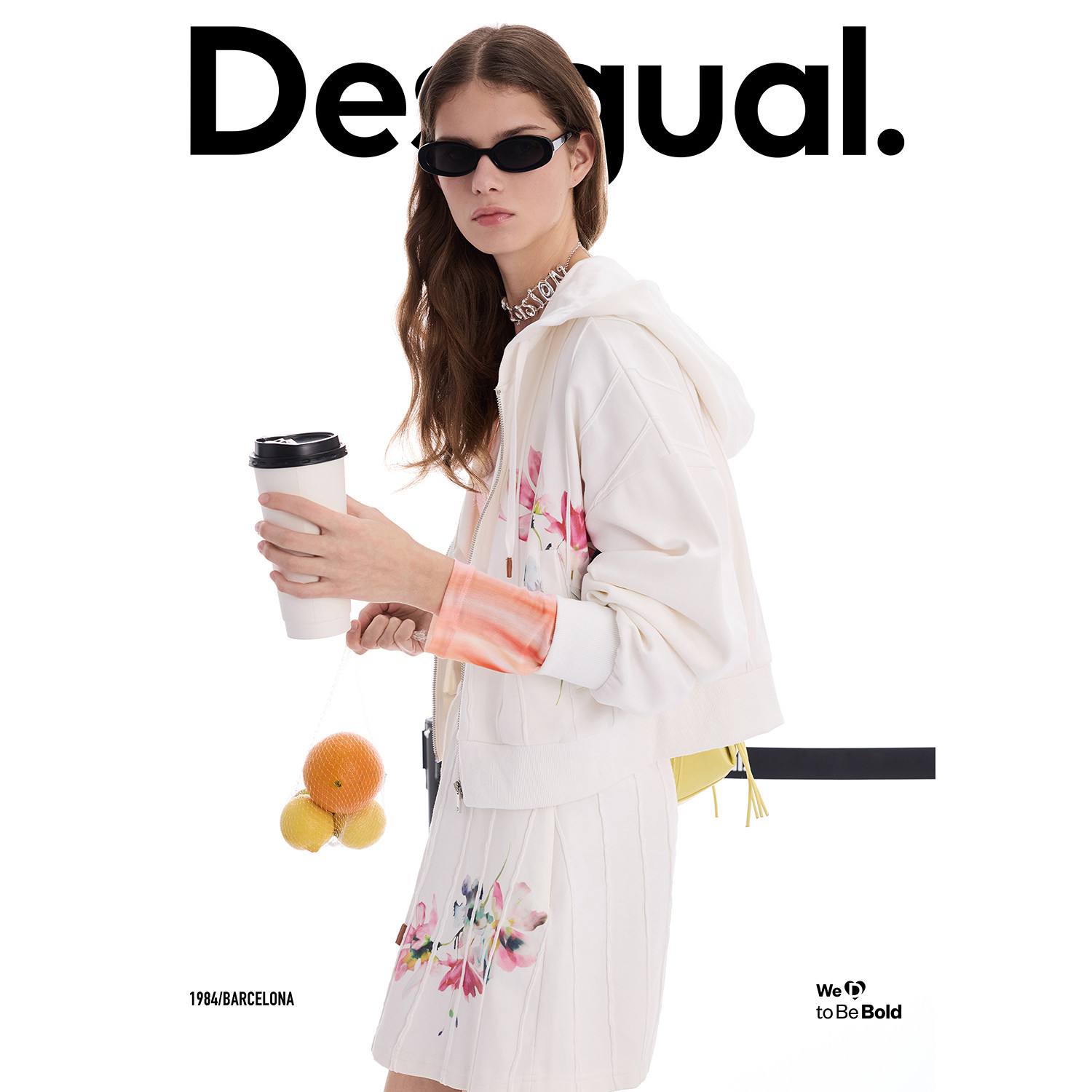 Desigual26春夏新品宽松印花毛边装饰长袖连帽卫衣女式外套