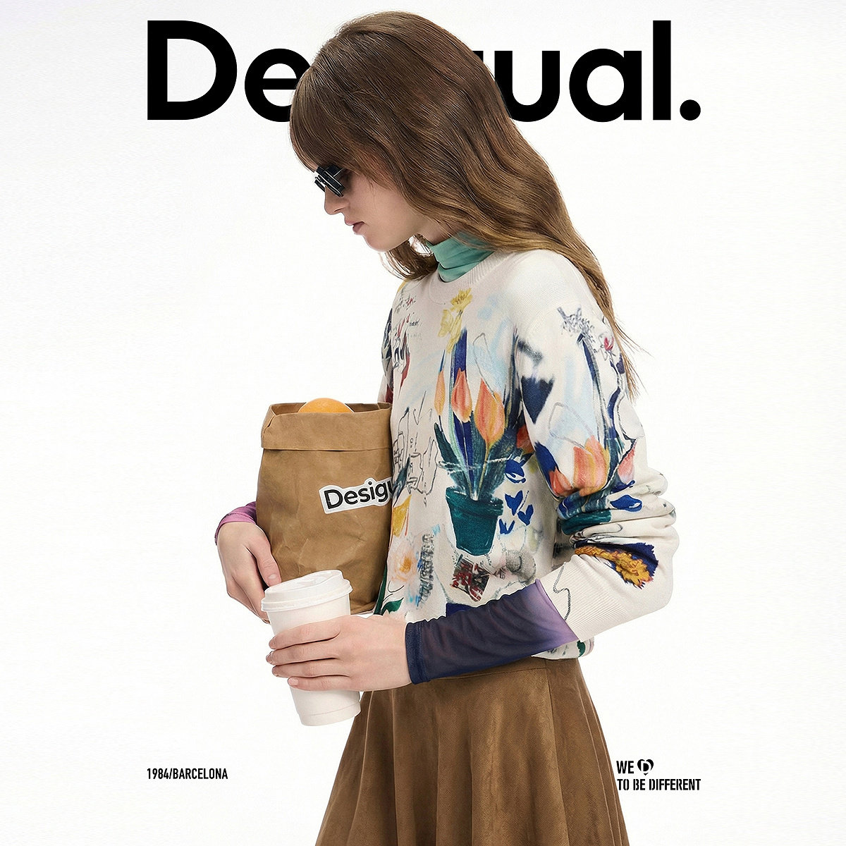 Desigual26春夏新品Lacroix联名插画花朵印花圆领长袖女式针织衫