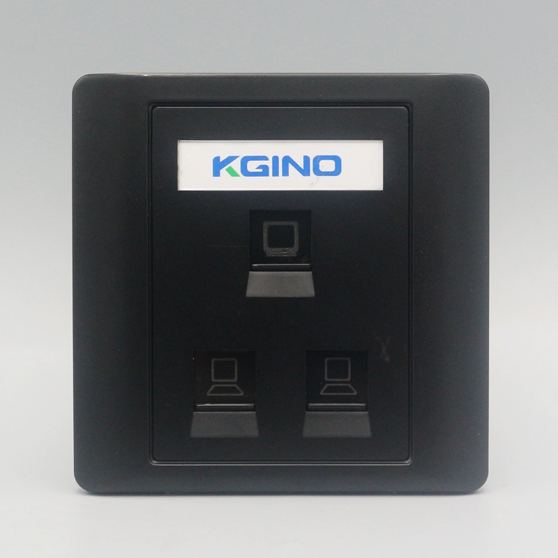 三口信息面板黑色86型双口电脑电视插座网络模块有线电视墙壁插座