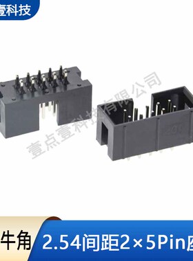 简易牛角2.54间距10PIN双排直脚2X5连接器