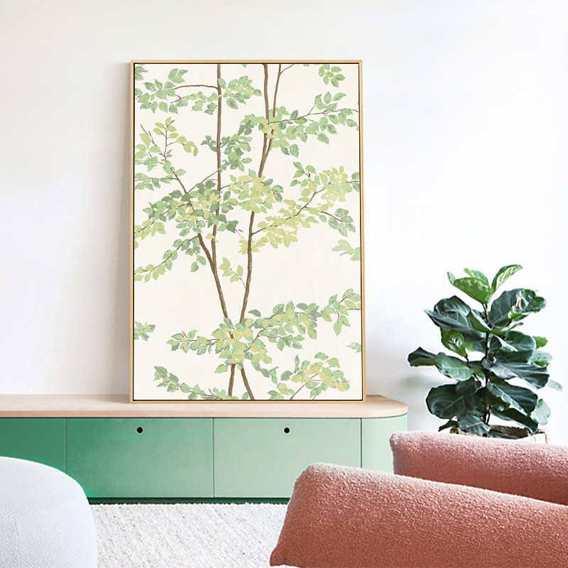 北欧简约清新绿植水彩植物叶子原木风ins摆台画客厅装饰画芯打印