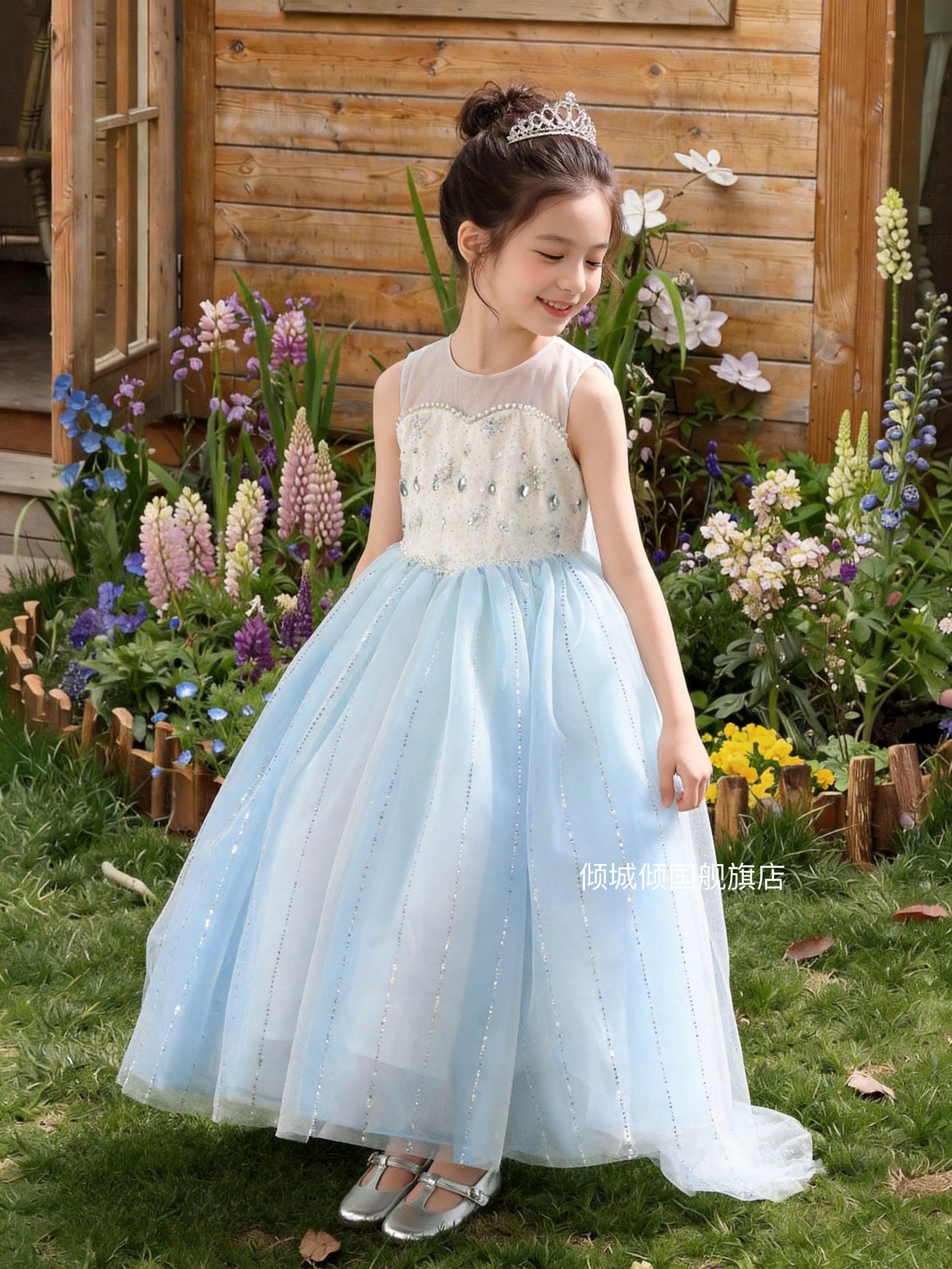 女童冰雪奇缘艾莎公主裙26夏季无袖网纱艾莎连衣裙背心裙生日礼服