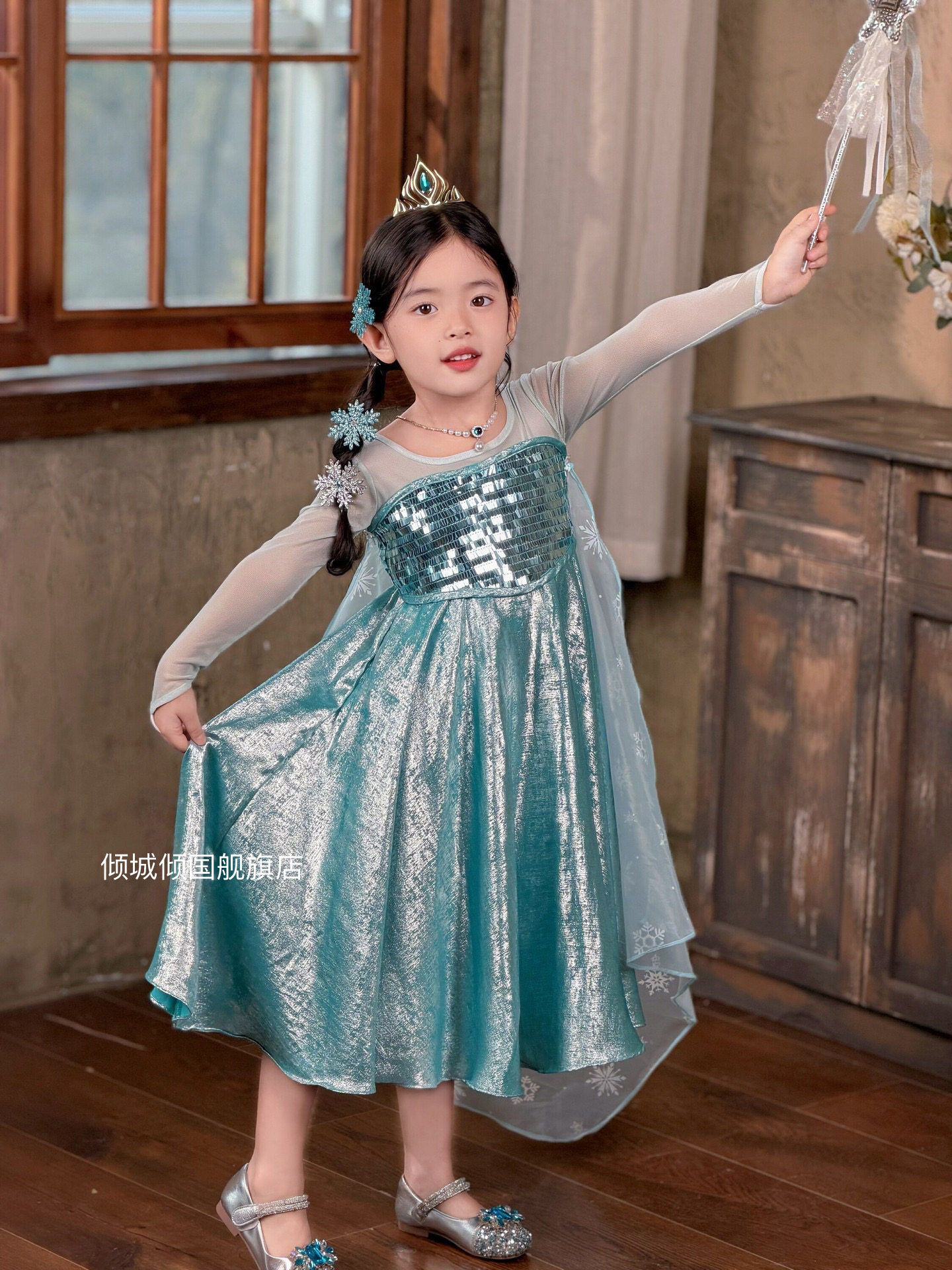 冰雪奇缘艾莎公主裙女童夏季高端生日礼服爱莎六一演出儿童连衣裙