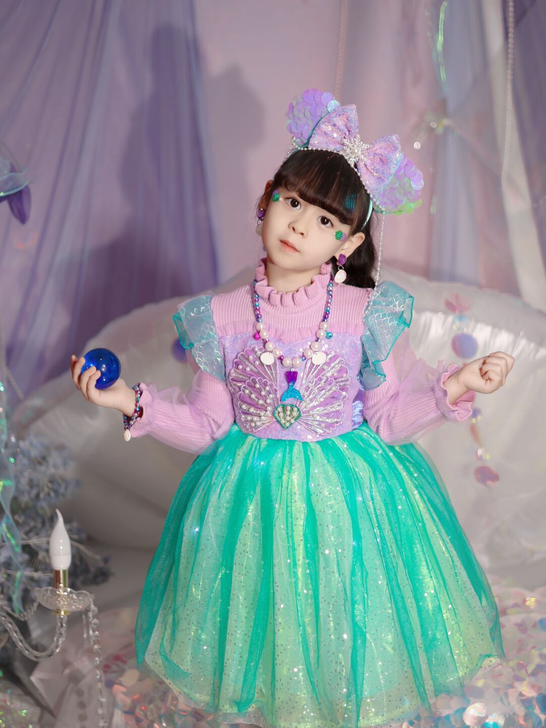 女童美人鱼公主裙秋冬生日连衣裙