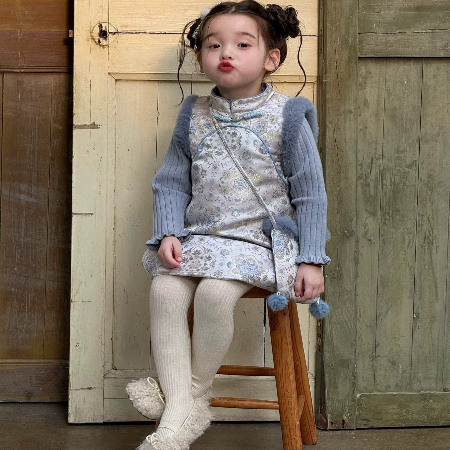 女童新年拜年服新中式改良旗袍裙儿童宝宝唐装冬加厚过年服衣服冬