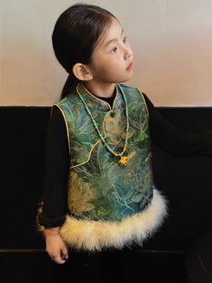 新中式儿童服装女童汉服复古唐装马甲国风女宝宝过年拜年服冬装