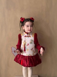 女童汉服连衣裙冬装儿童国风夹棉旗袍唐装宝宝周岁礼服拜年服冬季