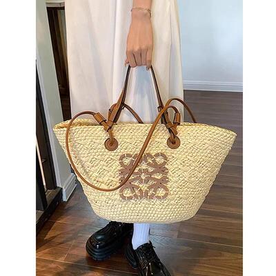 大容量草编包女编织菜篮子单肩托特包2025新款夏天海边度假沙滩包