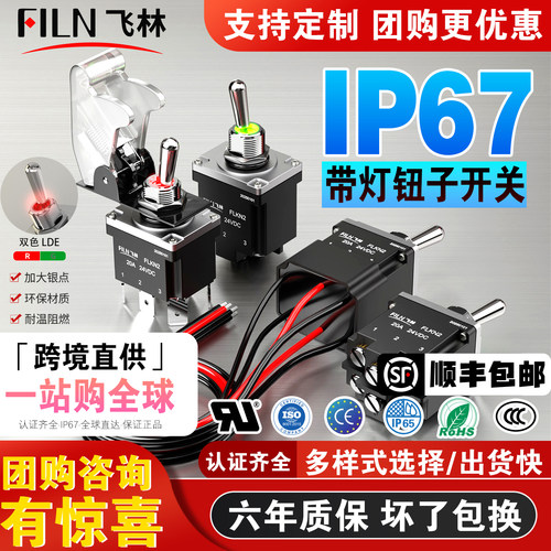 飞林2脚2档防水IP67插脚带线开关