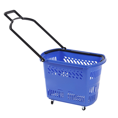 超市拉杆滑轮塑料购物篮
