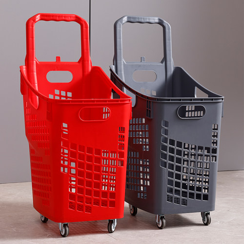 超市拉杆滑轮塑料购物篮