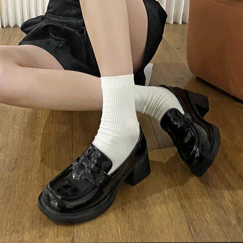 栗原熊小皮鞋女真皮高跟乐福鞋2024秋季新款学院风单鞋jk制服鞋子图片