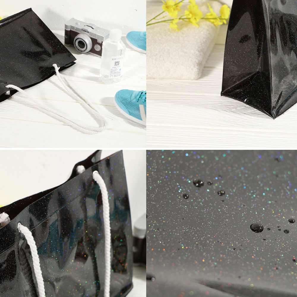 现货黑色沙滩袋防水透明收纳水晶PVC袋女式游泳包透明包肩包定制