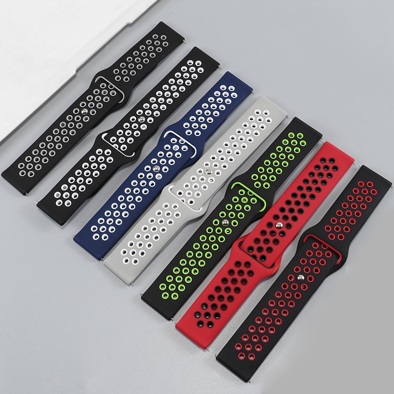 现货批发硅胶表带 通用平接口运动防水手表链20/22mm快拆智能腕带