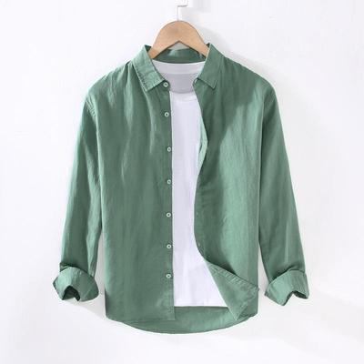 Men's white long sleeved shirt, cotton linen shirt, men's