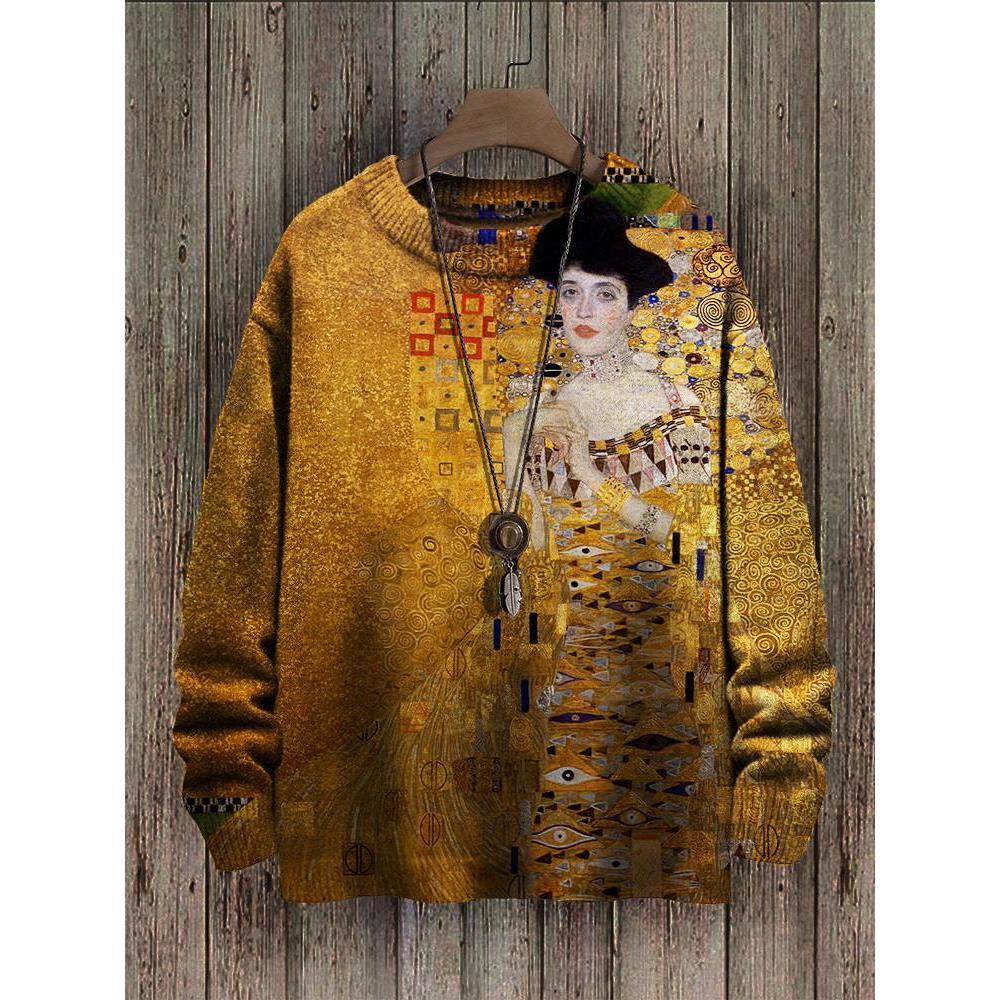 Abstract style printed shoulder down long sleeved women's