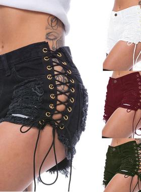 Broken hole side corns bandage elastic women's hot pants