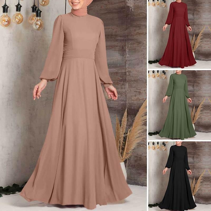 Ladies' high waisted lantern sleeve formal long dress