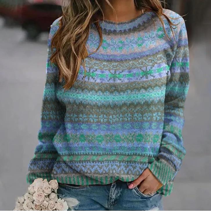 Printed women's sweater pattern pullover sweater long