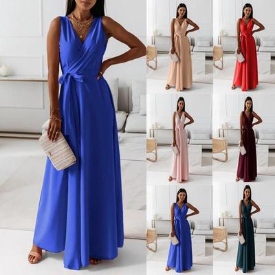 Women's lace up collar evening long gown dress for