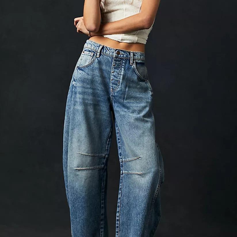Wide leg jeans women's mid low waist jeans