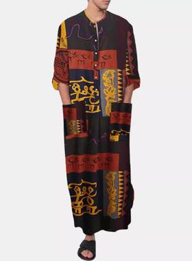 Men's long sleeved jumpsuit with oracle bone script