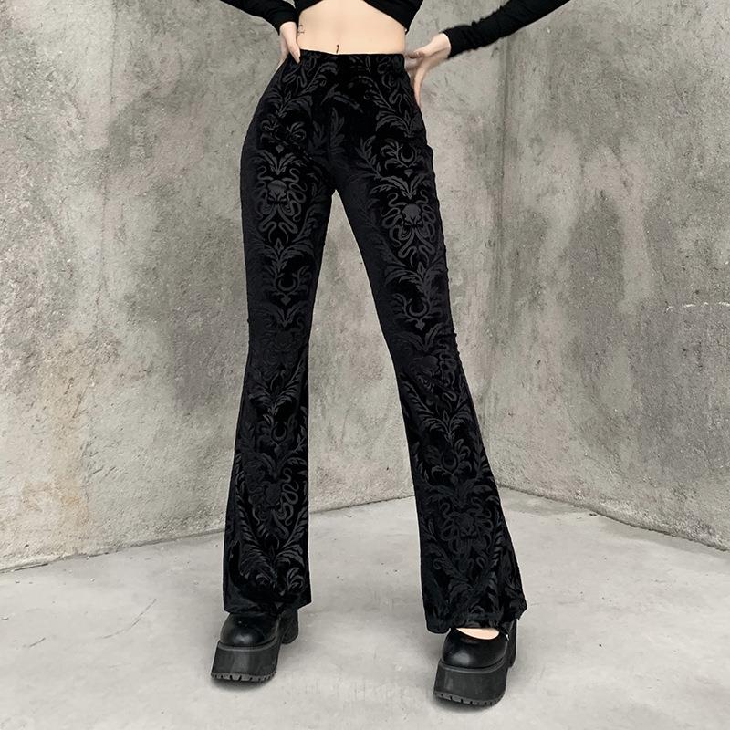 Bell bottom pants for women, suede embossed pants for