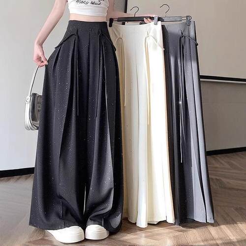 Thin shiny piece suit pants, women's drape, high waist