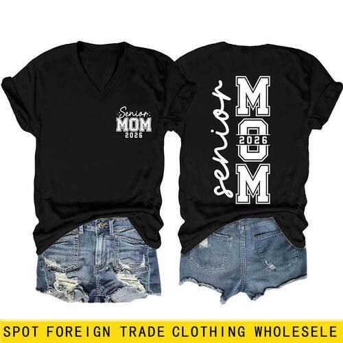 Front and back printed V-neck short sleeved T-shirt