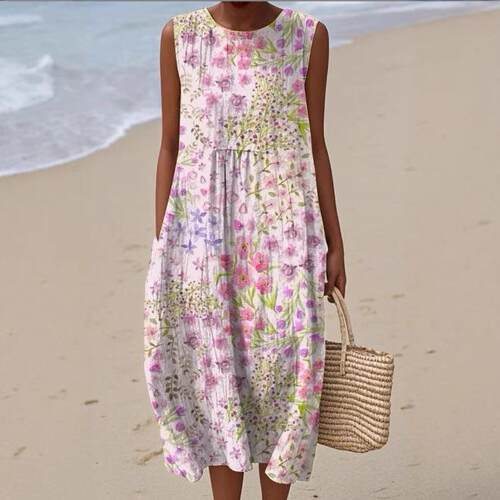 Sleeveless printed long skirt, dress, and small skirt