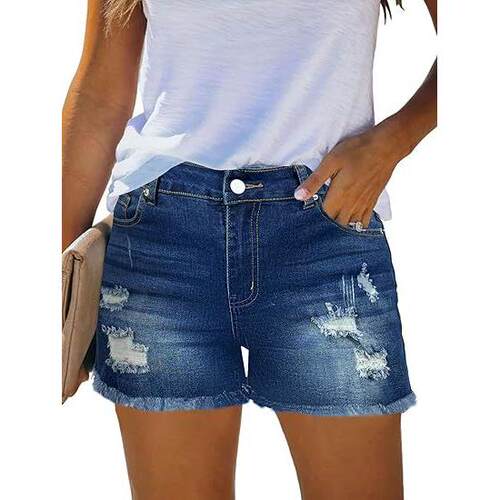 High waisted denim shorts for women in summer, with ripped