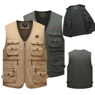 Military green zipper vest with multiple pockets,