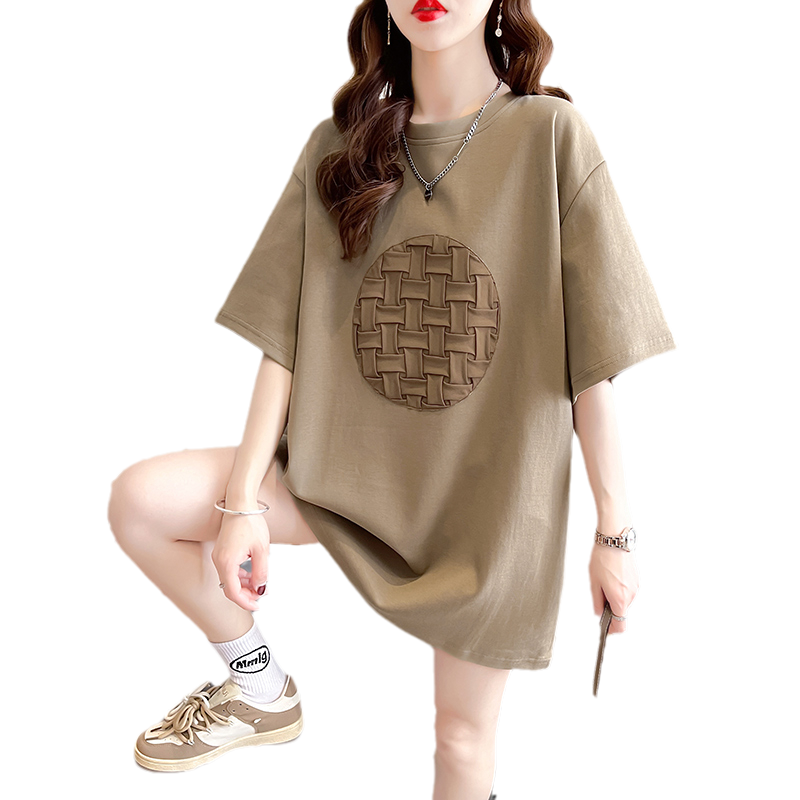 大版女装2023夏季韩版宽松欧货大码洋气刺绣打底纯棉短袖T恤女潮