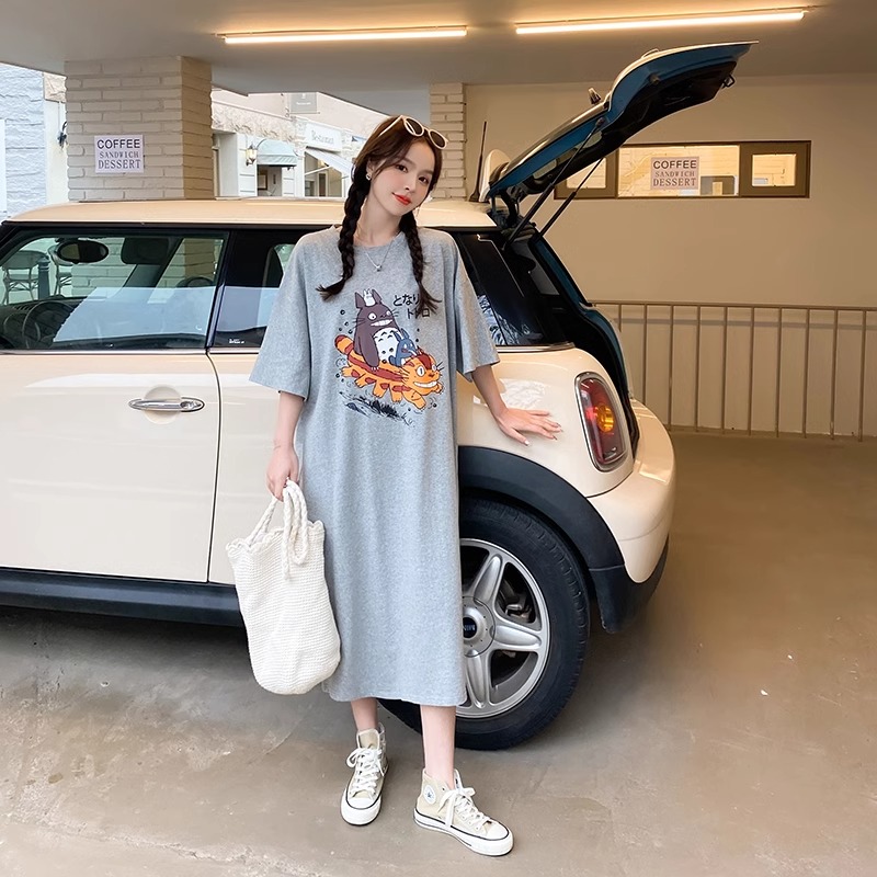 孕妇装纯棉t恤裙夏季新款潮妈孕期穿搭连衣裙宽松大码百搭中长裙