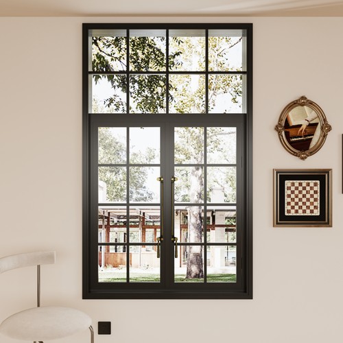 81系统断桥铝合金格子窗法式复古窗隔音窗上海老钢窗中古欧式门窗