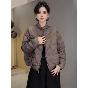 韩系菱格轻薄立领羽绒棉服女冬季新款小个子加厚大码女装棉袄外套